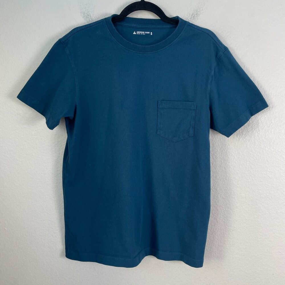American Giant Mens Small Blue Cotton Pocket Tee Shirt Crewneck Short Sleeve USA